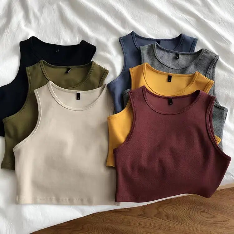 Crewneck Sleeveless Tee Athletic Workout Crop Tank Top